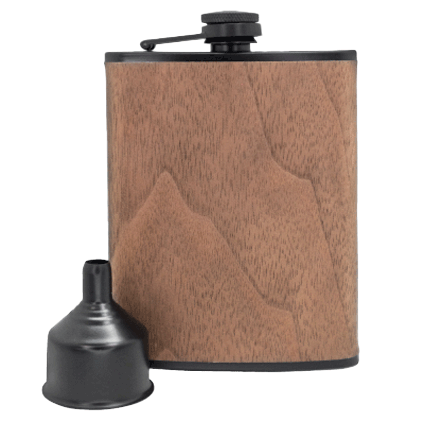 Flask De 8 Oz Preto Mate + Madeira - Garrafinhas