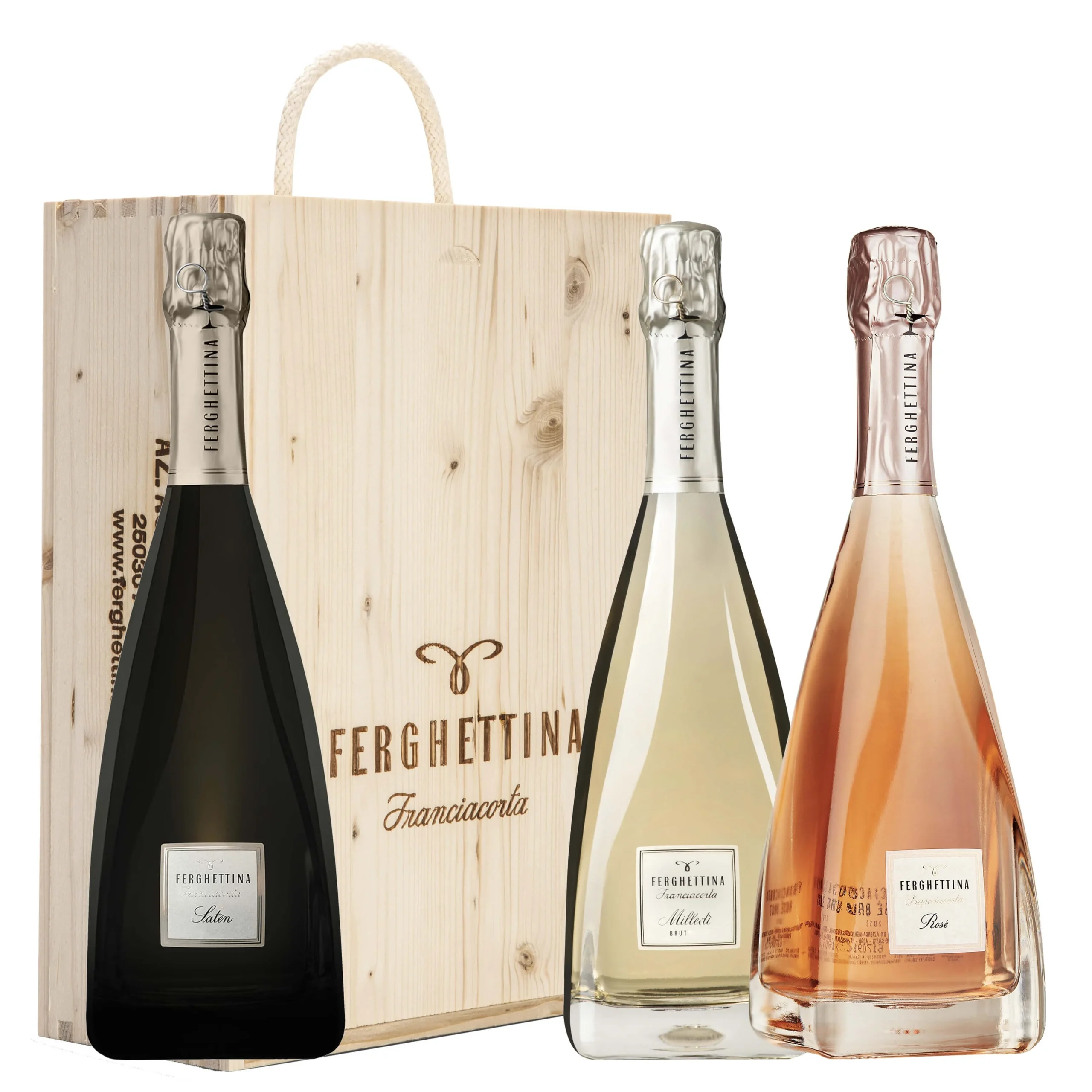 Saten 2022 + Milledì 2022 + Rosé 2022 (cassa legno 3 bottiglie) - Ferghettina