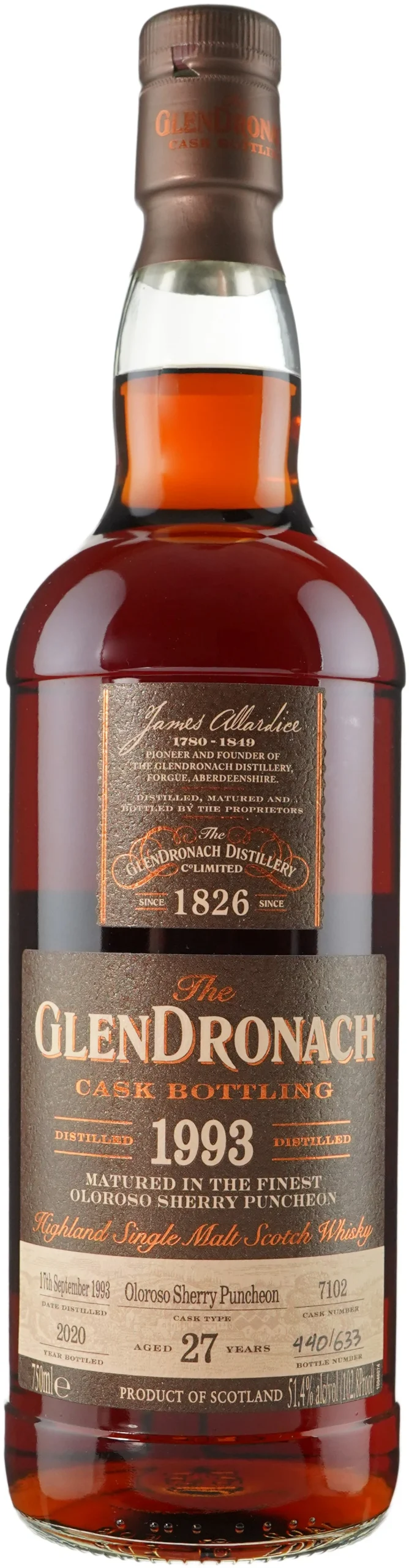 Glendronach 27 Year Old Vintage Oloroso Puncheon # 7102 1993 Scotch Whisky - Whiskey