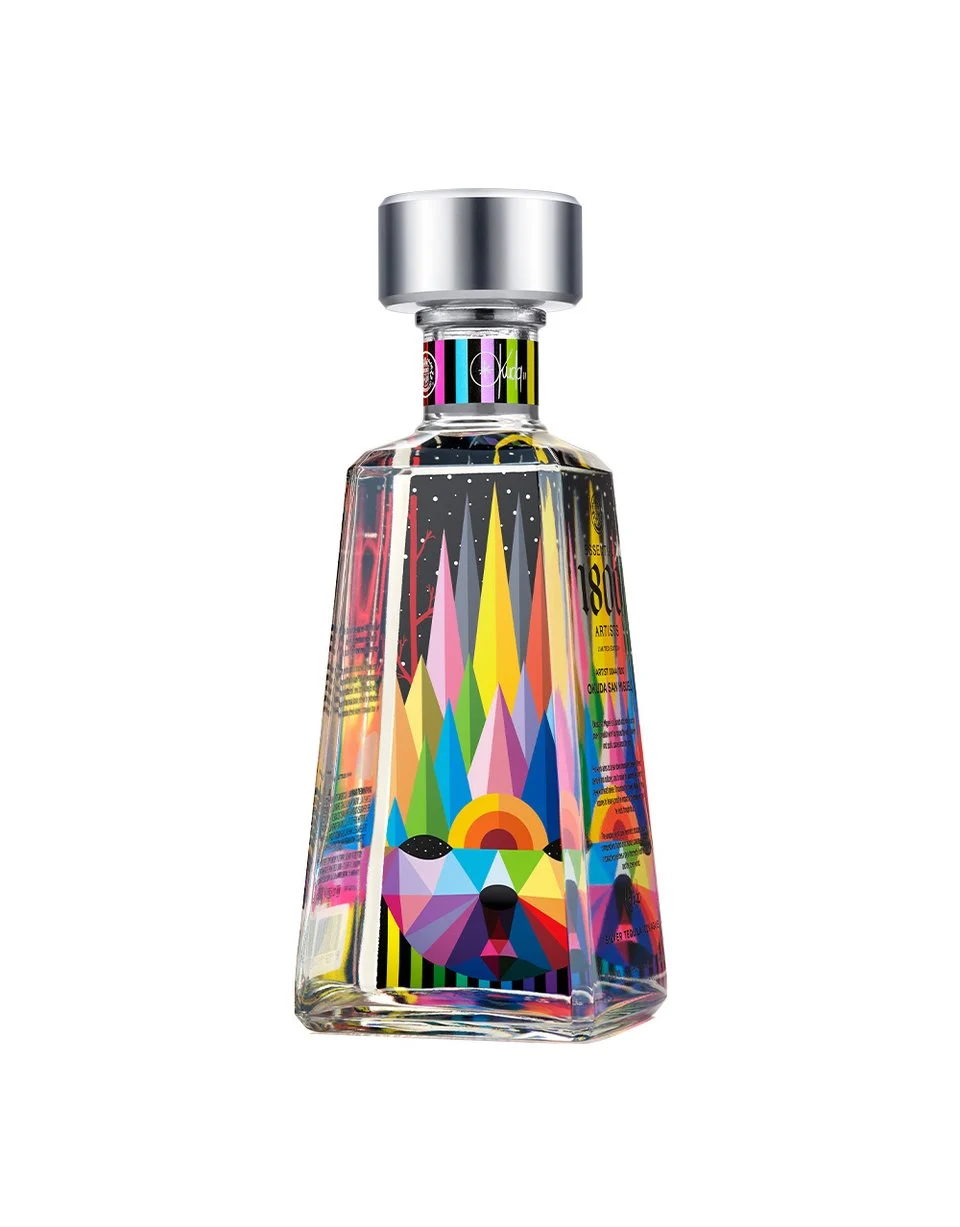 Botella de edición limitada de Okuda San Miguel de la serie Essential 1800 Artists - Tequila