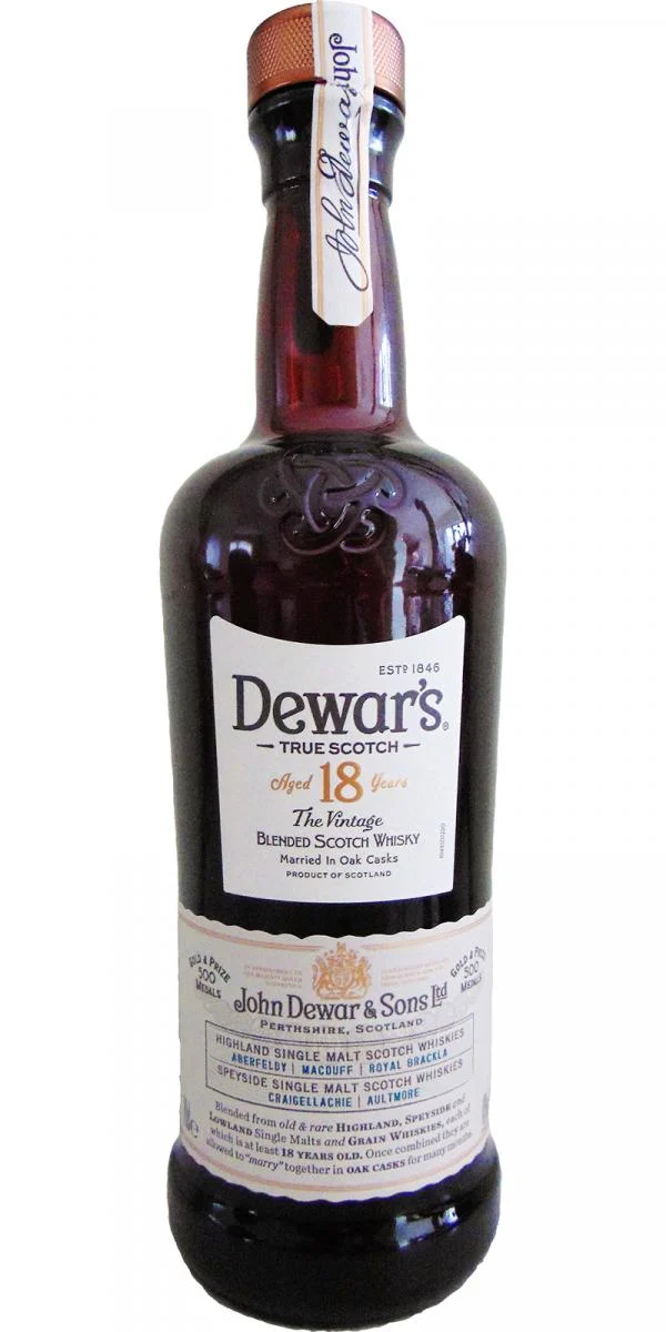 Dewar’s 18 Year Old "The Vintage" Blended Scotch Whisky | 1L - Whiskey