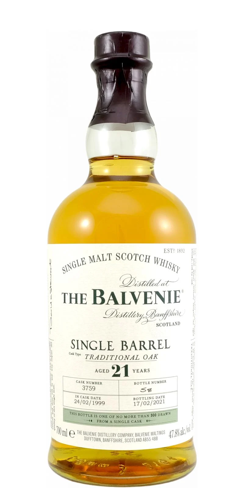 The Balvenie 21 Year Old Single Barrel Traditional Oak Single Malt Scotch Whiskey