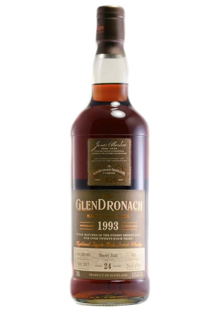 Glendronach 1993 24 años Single Cask #415 Sherry Butt Highland Single Malt Whisky escocés