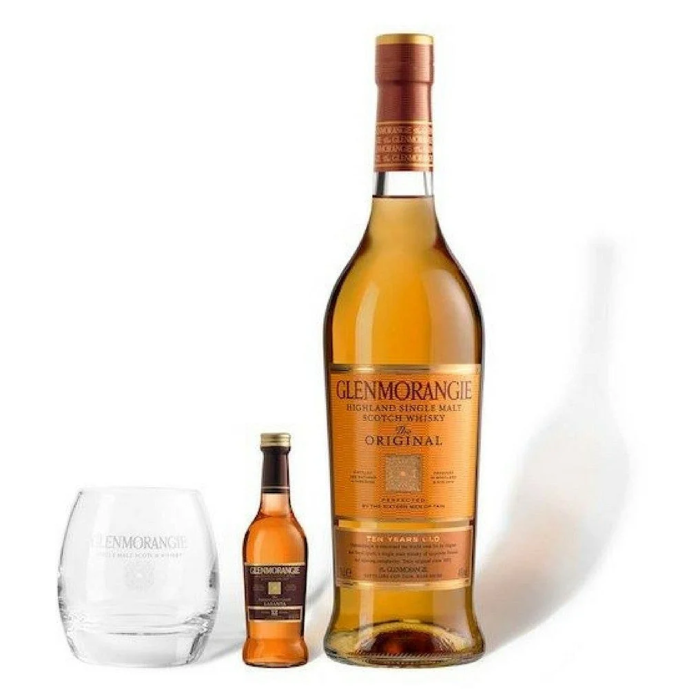 Glenmorangie 10 años de whisky escocés original con vaso y mini whisky Lasanta - Whiskey