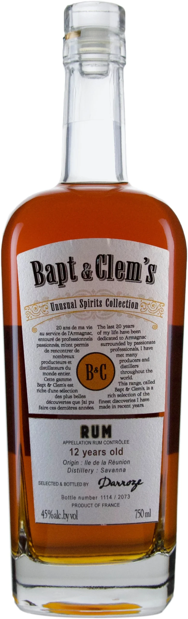Bapt & Clem's 12 Year Old Reunion From Savanna Distillery Island Rhum - Rum