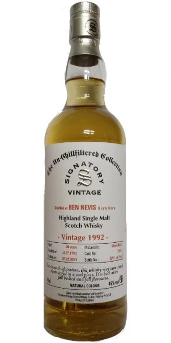 Ben Nevis 1992 21 Year Old Single Malt (Signatory Bottling) Scotch Whisky - Whiskey