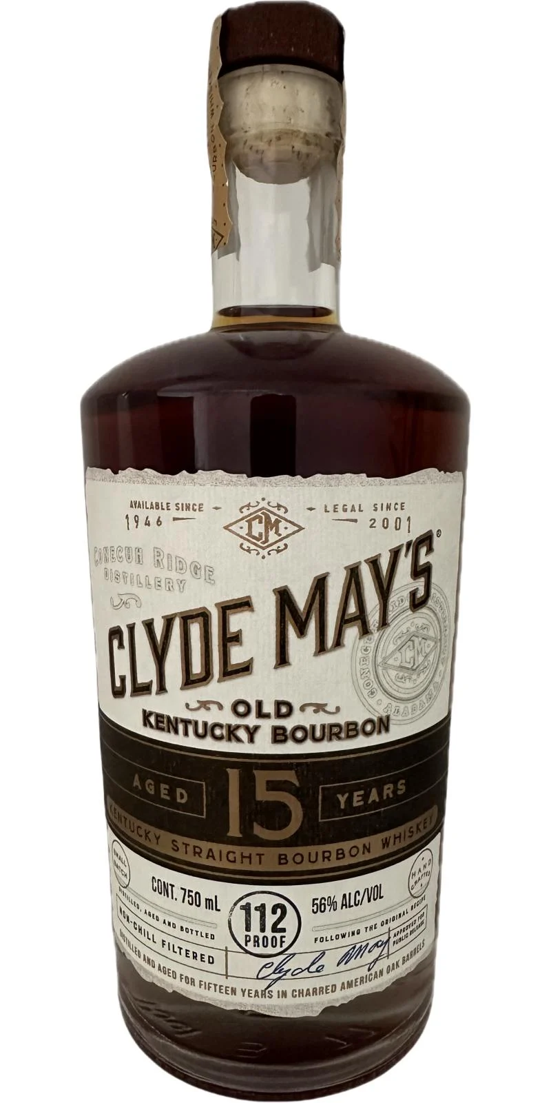 Clyde May's 15 Year Old Small Batch 112 Proof Straight Bourbon Whiskey