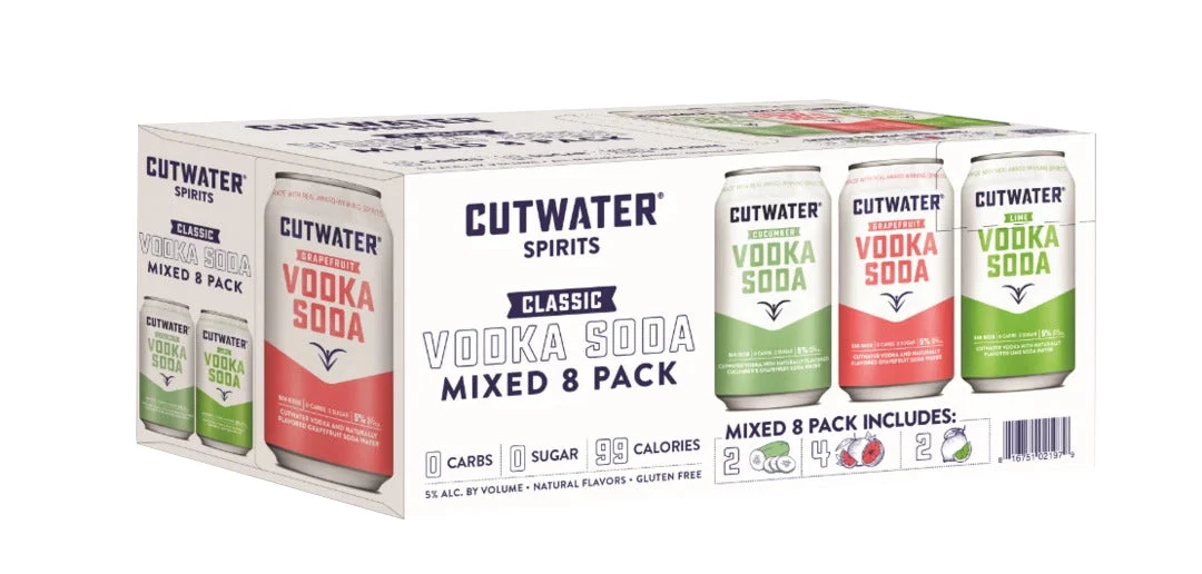 Cutwater Spirits Classic Vodka Soda Mix, paquete de 8 latas - Listo para beber
