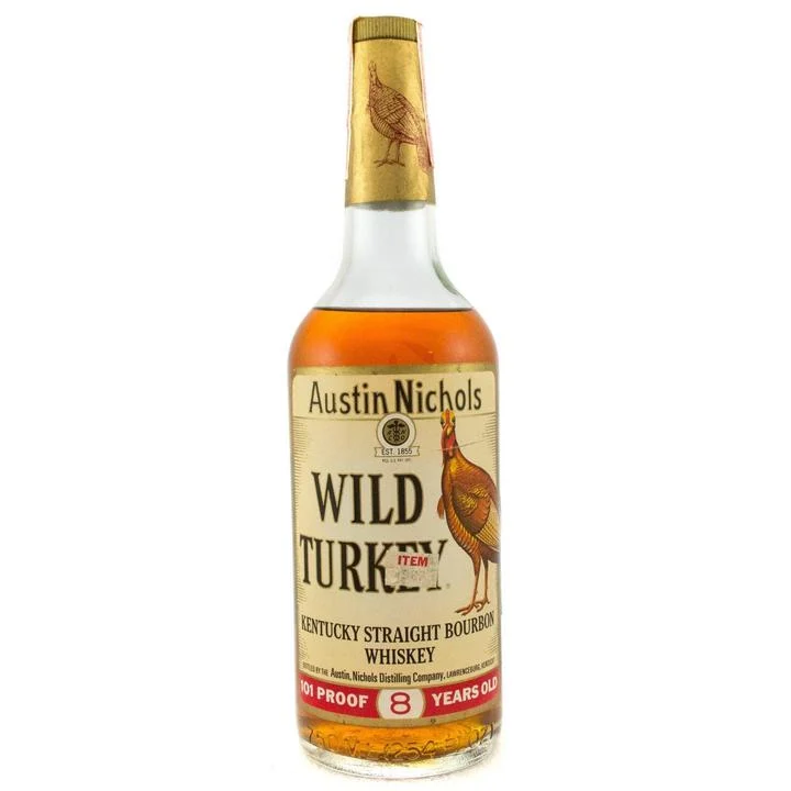 Wild Turkey 8 años Era de los años 70 Excelente franja fiscal Whisky Bourbon puro de Kentucky