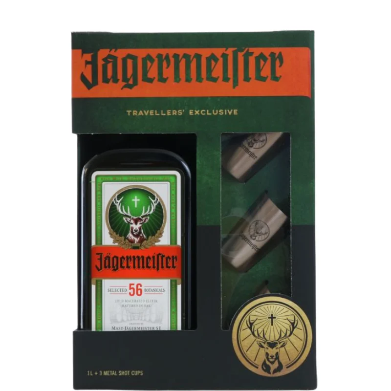 JÄGERMEISTER 1L. + 3 Vasos de metal - Jägermeister