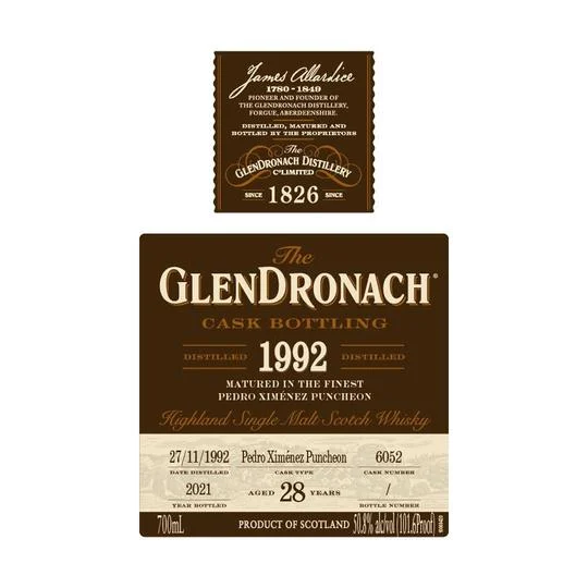 GlenDronach 28 Year Old 1992 Single Cask #6052 Highland Single Malt Soctch Whisky - Whiskey