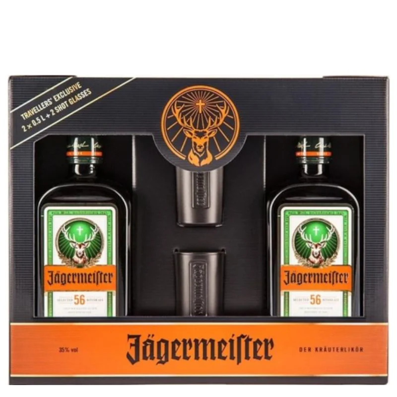 JÄGERMEISTER Estuche con asa 50cl. x2 + 2 Vasos - Jägermeister