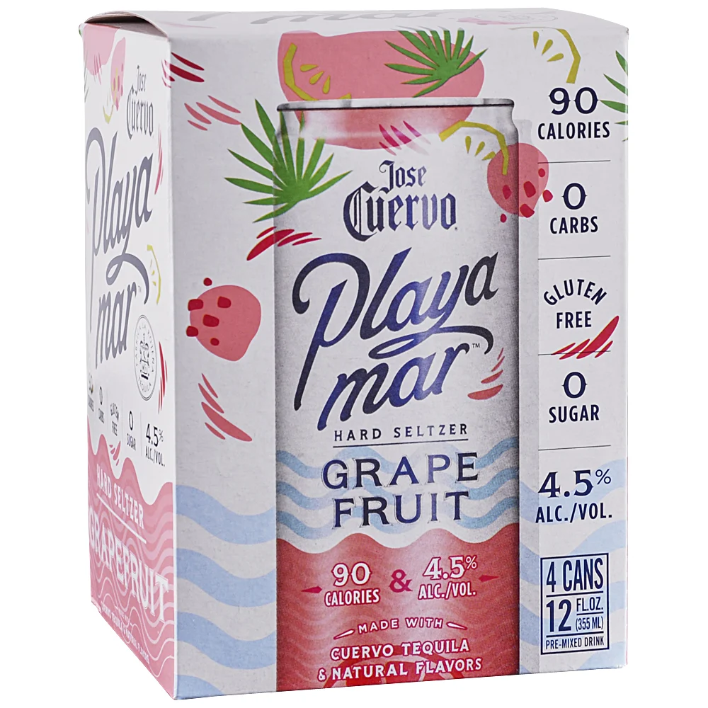 José Cuervo | Playamar Grapefruit Tequila Hard Seltzer (4) Paquete de latas - Listo para beber