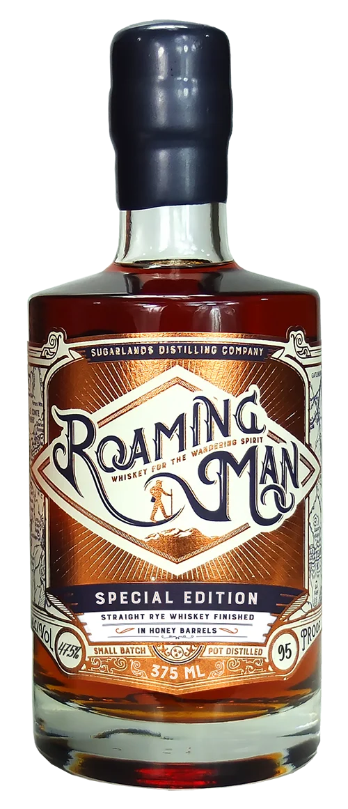 Roaming Man 'O.A.R 25th Anniversary' Special Edition Honey Barrel Finished Straight Rye Whiskey | With 2 Roaming Man NEAT Glasses