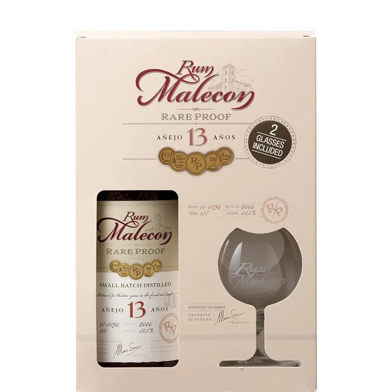 MALECON 13 Años RARE PROOF 2006 + 2 Copas - Ron Malecon