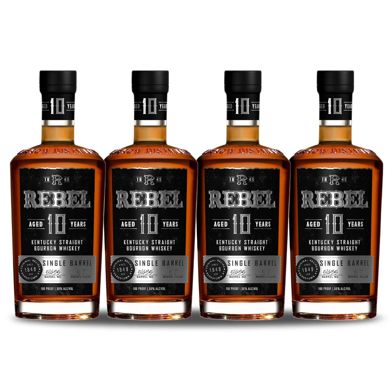 Rebel 10 Year Old Single Barrel Kentucky Straight Bourbon Whiskey (4) Bottle Bundle