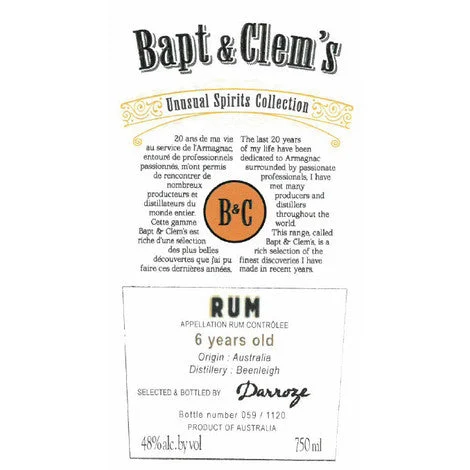 Bapt & Clem's 6 year Old Australia from Beenleigh Distillery Finished in Jurancon Cask Rum