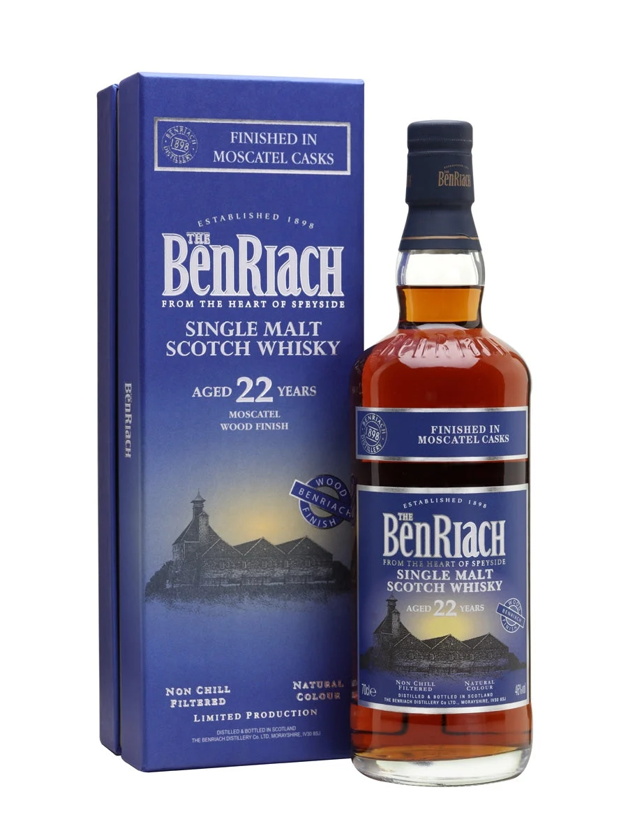 BenRiach 22 Year Old Moscatel Wood Finish Speyside Single Malt Scotch Whisky - Whiskey