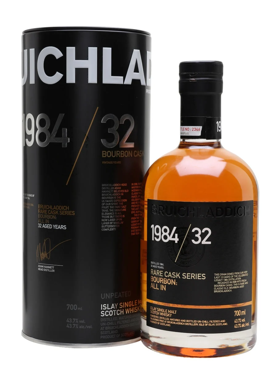 Bruichladdich 1984 All In 32 años Rare Cask Series Islay Whisky escocés de malta única | 700ML