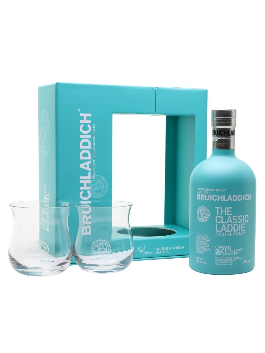 Bruichladdich The Classic Laddie Paquete de 2 vasos Whisky escocés de malta única Islay | 700ML