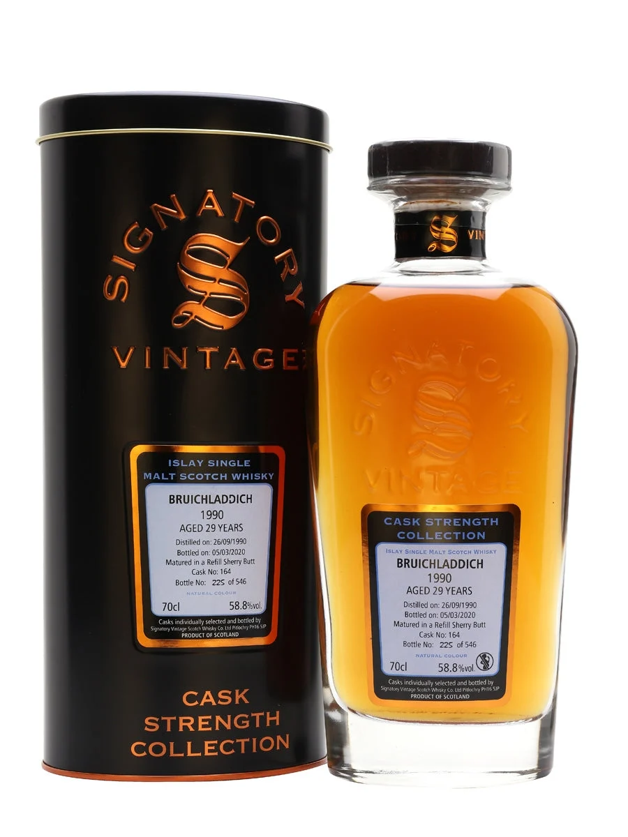 Bruichladdich 1990 29 años Sherry Cask Signatory Islay Whisky escocés de malta única | 700ML
