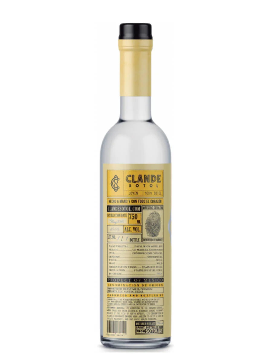 Clande Sotol By Bienvenido Fernandez Yellow Label Mezcal