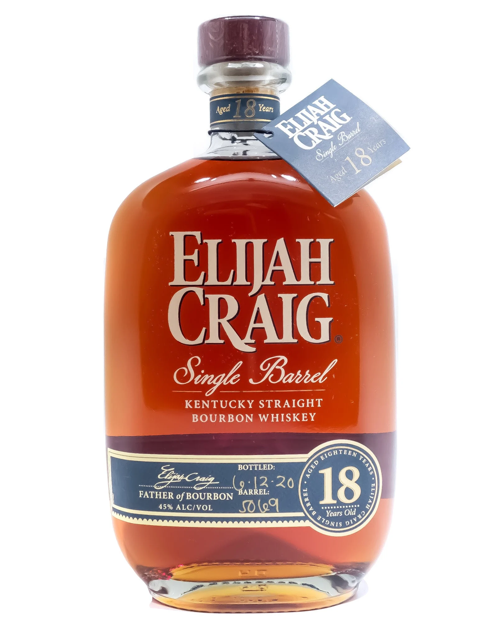 Elijah Craig Single Barrel 18 años embotellado 2020 Whisky Bourbon puro de Kentucky