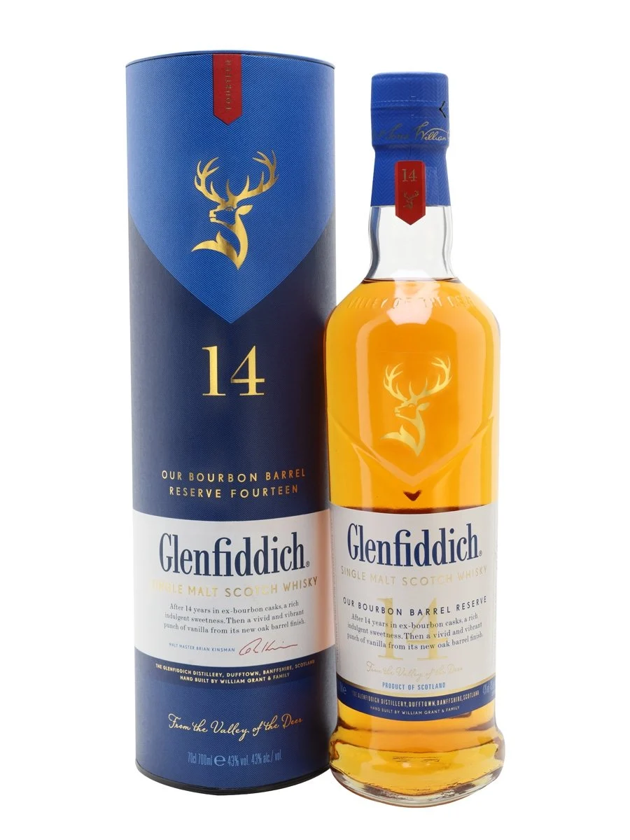 Whisky escocés de pura malta Glenfiddich Bourbon Barrel Reserve Speyside de 14 años | 700ML