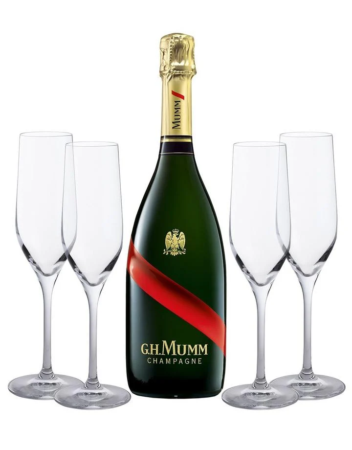 G.H. Mumm Grand Cordon With 4 Dartington Flutes Champagne