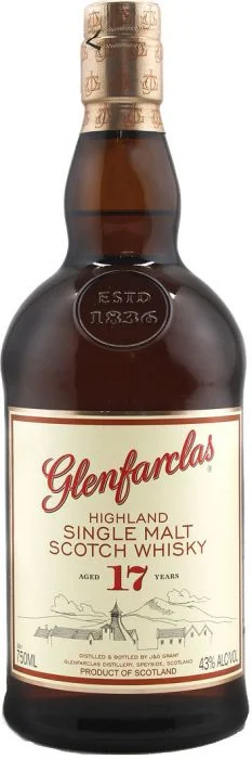 Whisky escocés de pura malta Glenfarclas 17 años