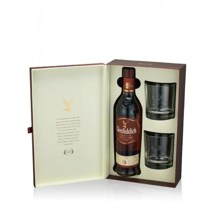 Glenfiddich 15 Year Old 2 Glasses Gift Pack Single Malt Scotch Whisky - Whiskey