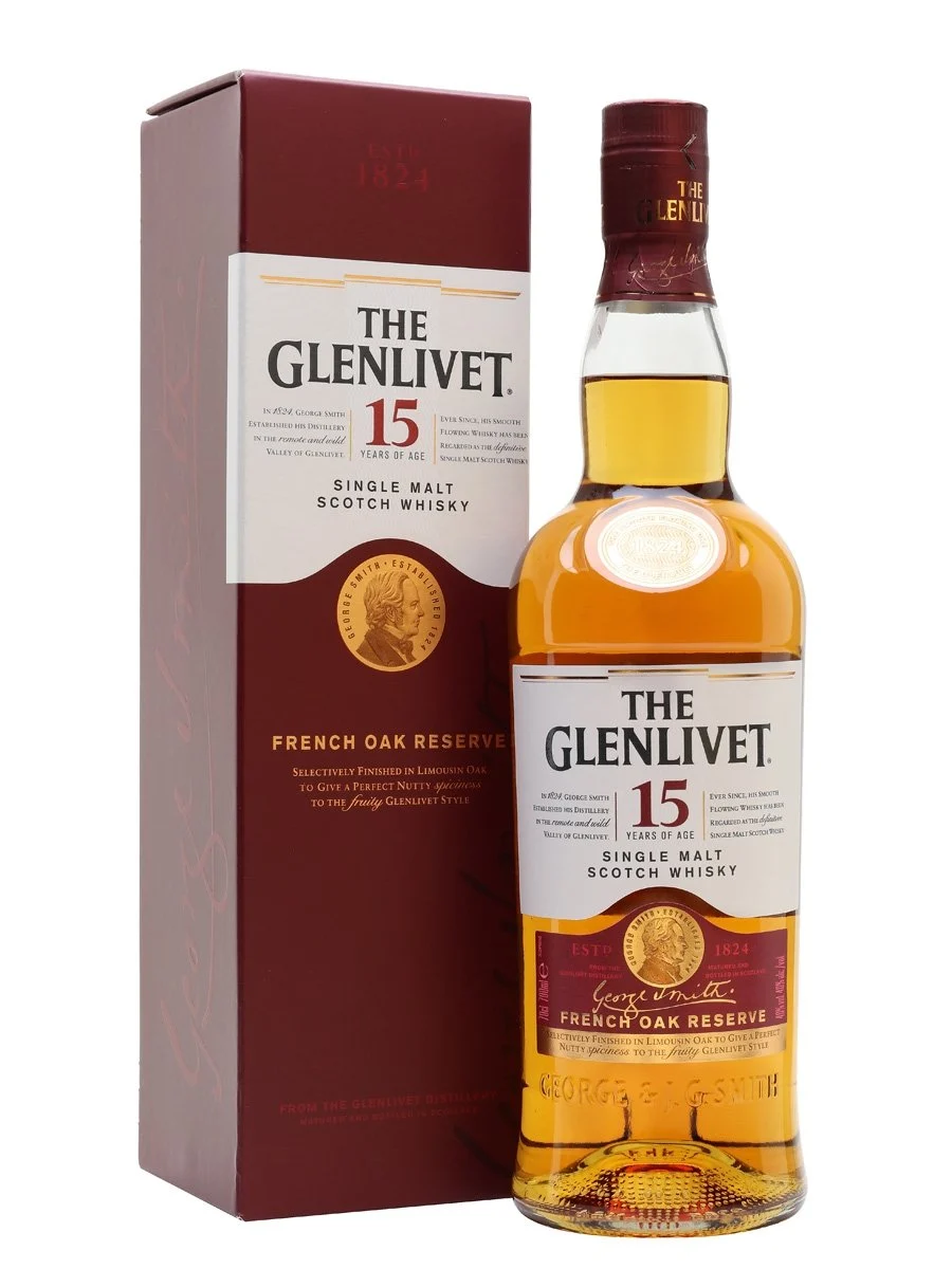 Glenlivet Whisky escocés de pura malta de Speyside Reserva de roble francés de 15 años | 700ML