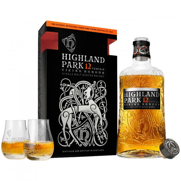 Highland Park Viking Honour 12 Year Old 2 Glass Gift Pack Single Malt Scotch Whisky - Whiskey