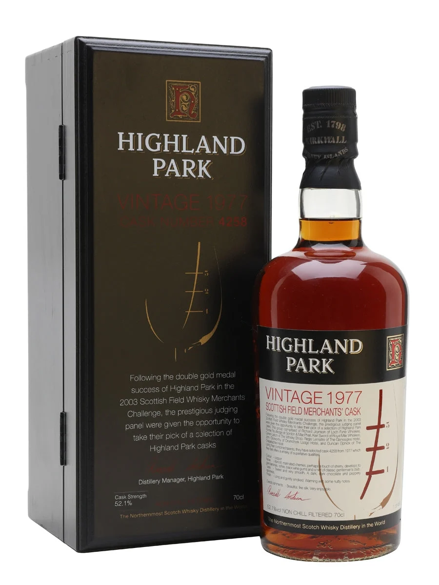 Highland Park 1977 Sherry Cask Scottish Field Merchant's Island Single Malt Scotch Whisky | 700ML - Whiskey