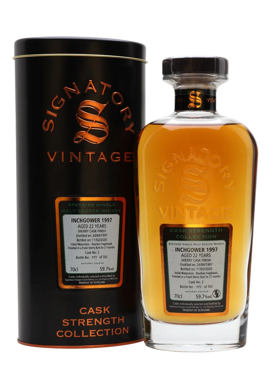Inchgower 1997 22 Year Old Sherry Cask Finish Signatory Speyside Single Malt Scotch Whisky | 700ML - Whiskey