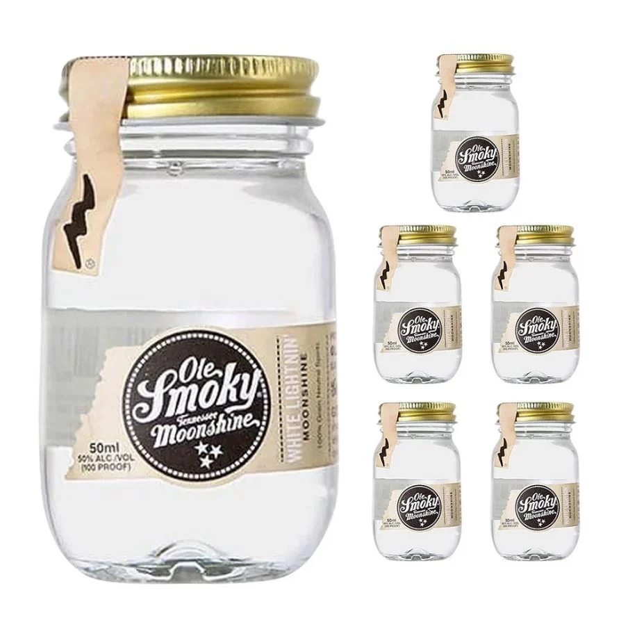 Mini tarro aclarador blanco Ole Smoky Moonshine 50 ml (paquete de 6) - Whisky