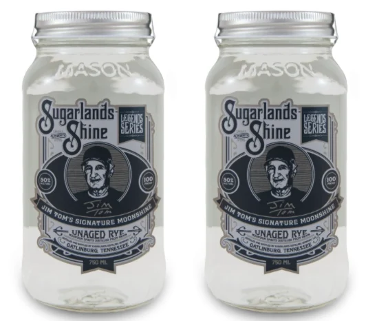 Alcoholeros | Brillo de las Tierras de Azúcar | Paquete de 2 botellas de Rye Moonshine sin envejecer de Jim Tom - Luz de la luna