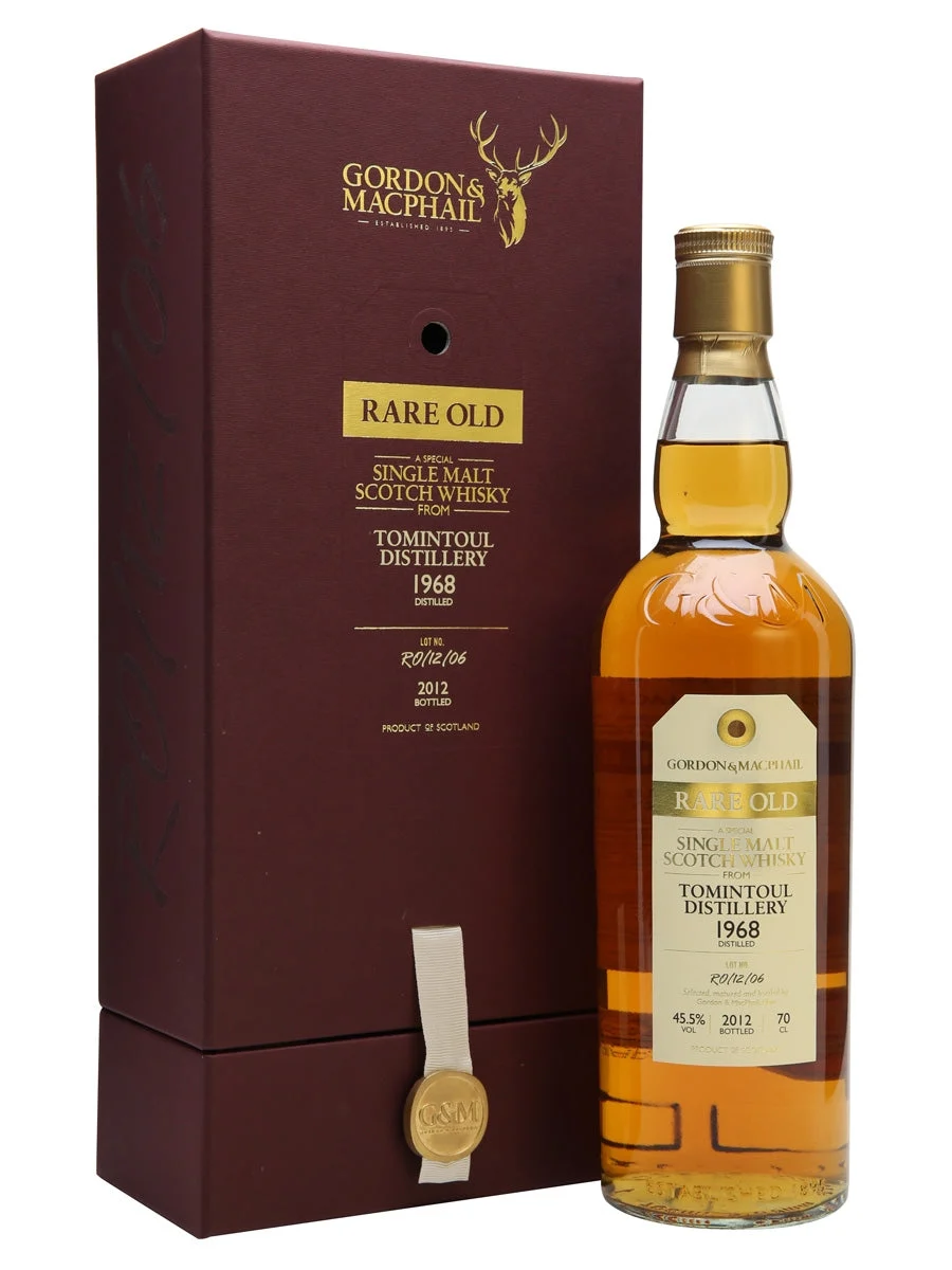 Tomintoul 1968 43 años Rare Old Gordon & MacPhail Speyside Whisky escocés de malta única | 700ML
