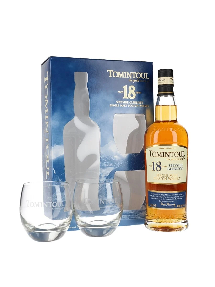 Tomintoul Juego de vasos de 18 años Whisky escocés de pura malta Speyside | 700ML