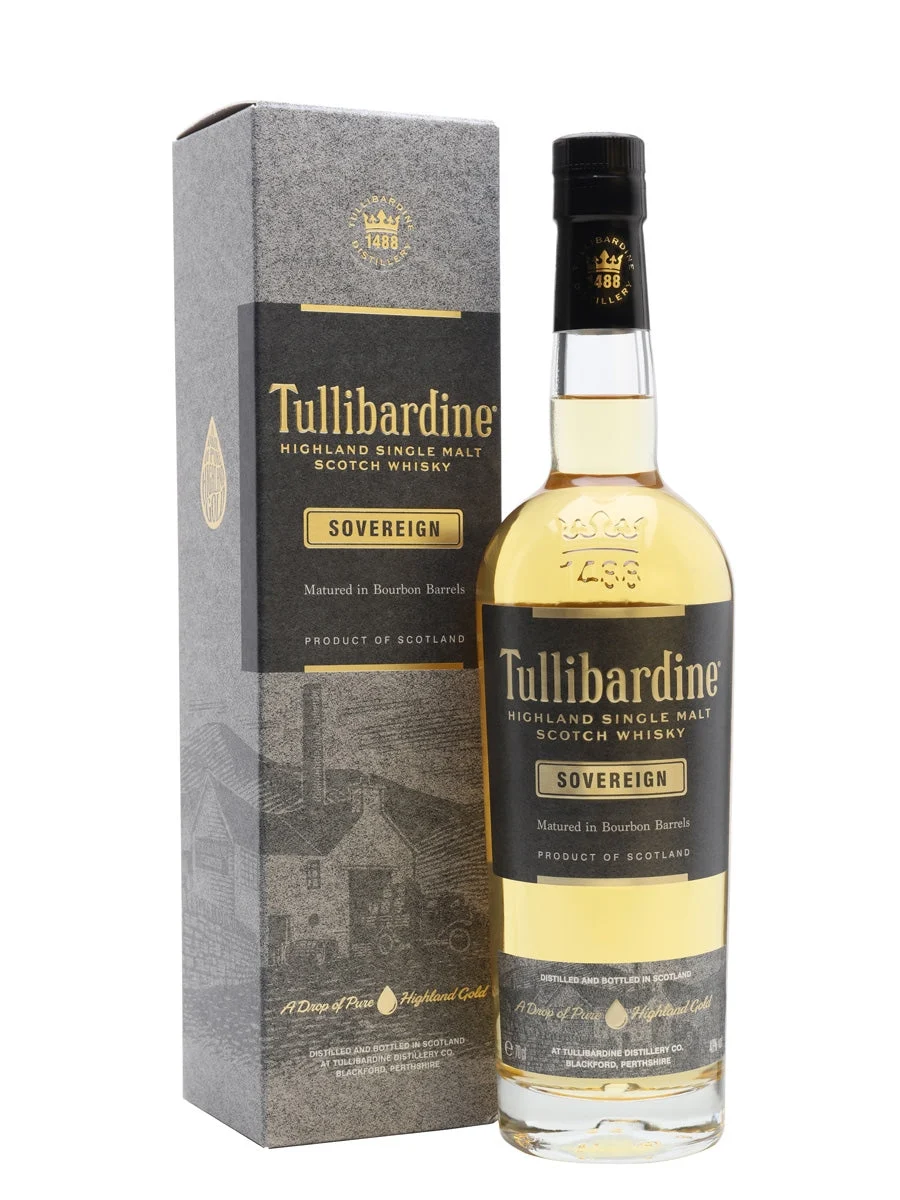 Whisky escocés de malta única Tullibardine Sovereign Bourbon Cask Highland | 700ML